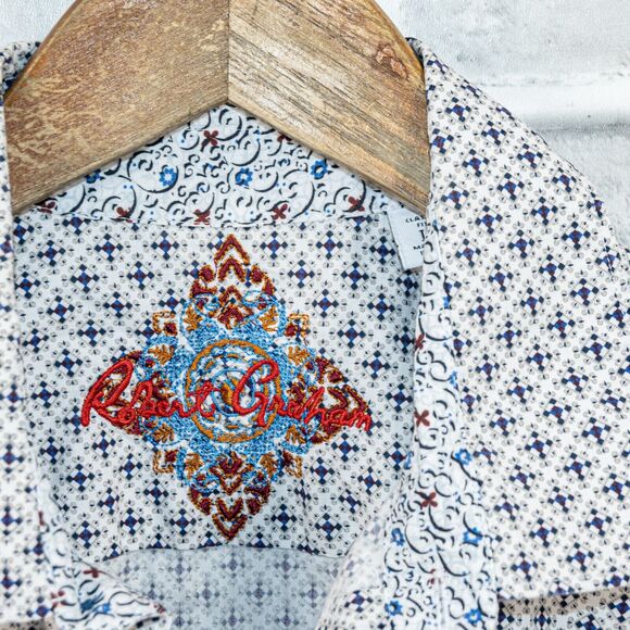 Robert Graham Men's Short Sleeve Button up MOSCOW Shirt Geo Print sz Large - Picture 2 of 6